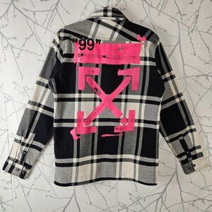Off-White Pink Stencil Cotton Blend Button Front Flannel Shirt